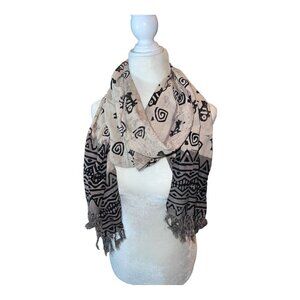 NWT ART STUDIO COMPANY Fish Design Gray Viscose Fringe Scarf